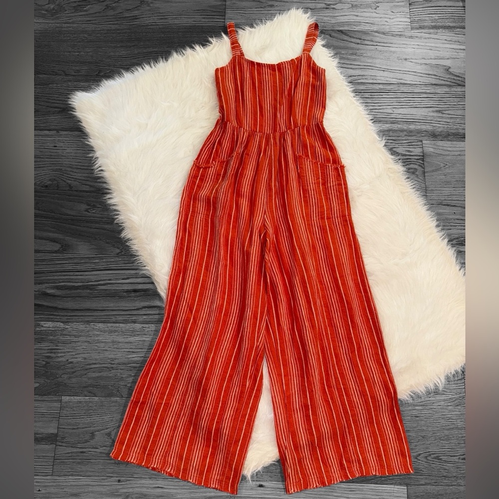 Umgee Vibrant Red Striped Jumpsuit